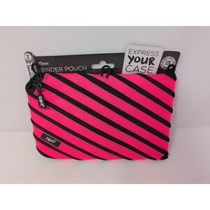 Zipit 3-Ring Binder Pouch Neon Pink Made Of One Long Zipper Pencil Case‎ NEW